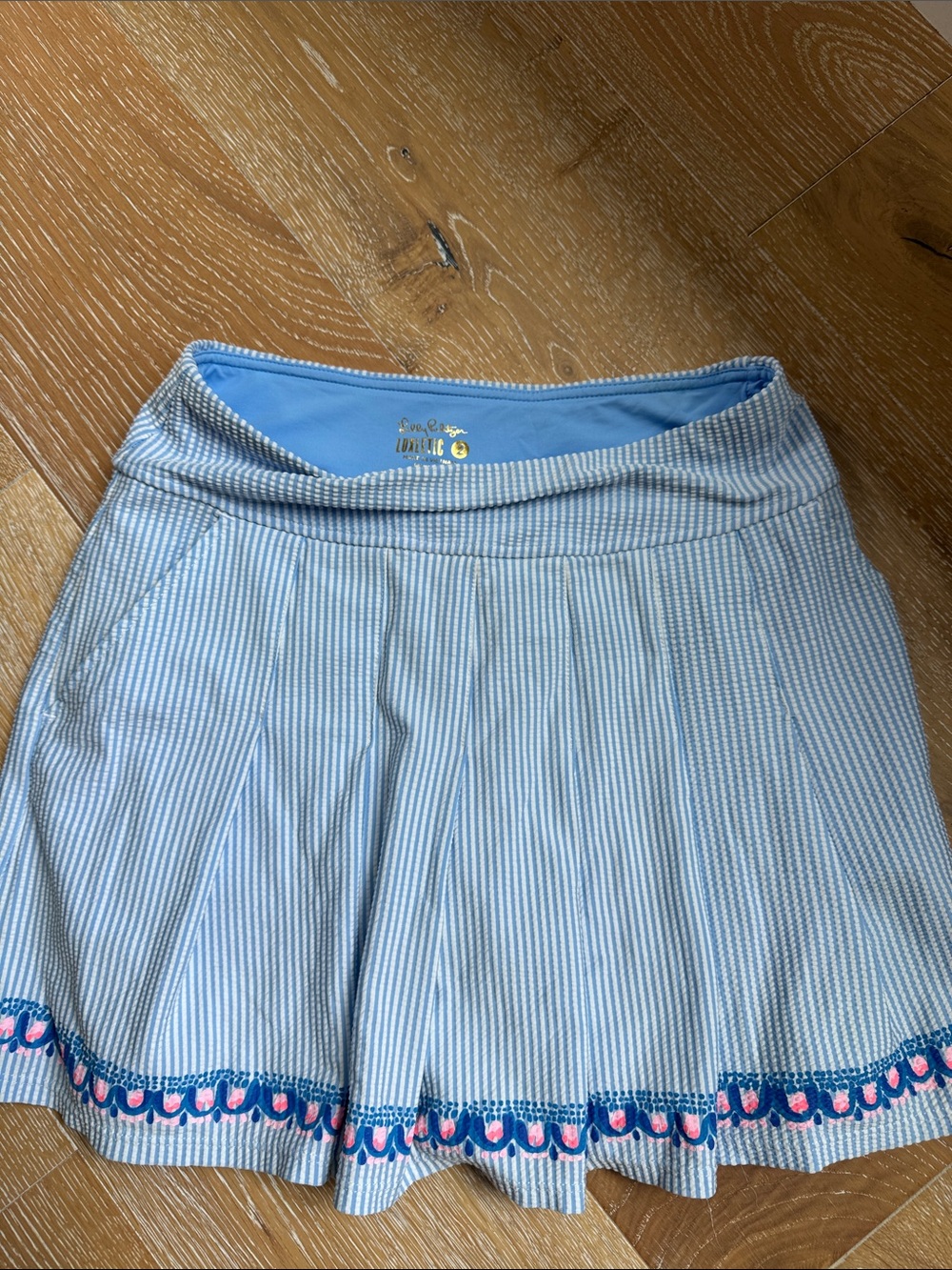 Lilly Pulitzer Light Blue Striped Skirt with Embroidered Hem